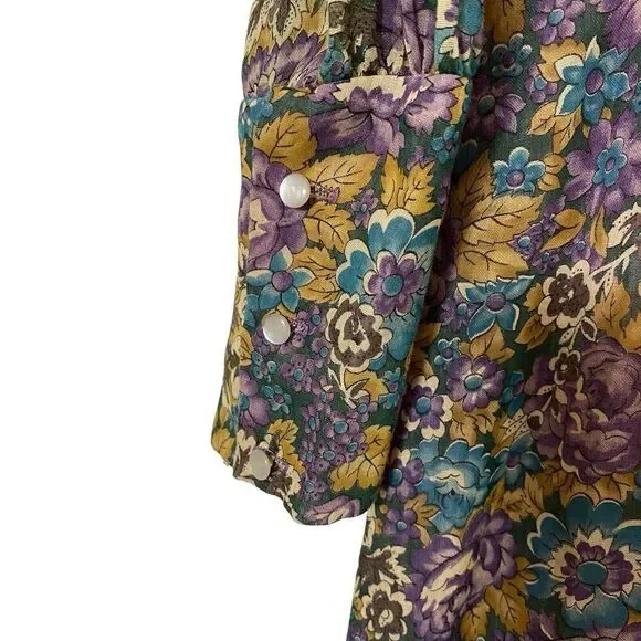 Vintage 70s Dress Women's Medium Jr Petite Floral Cottage Core Prairie Ruffles - Picture 4 of 7